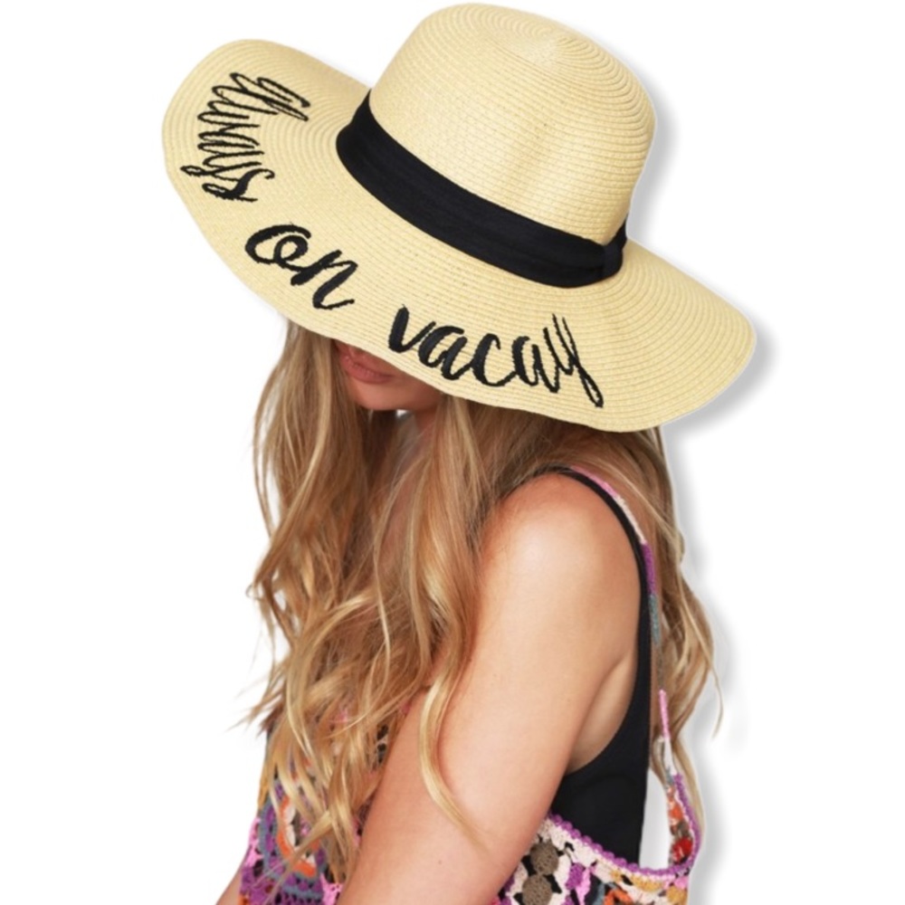 Floppy Embroidered Straw Sun Hat